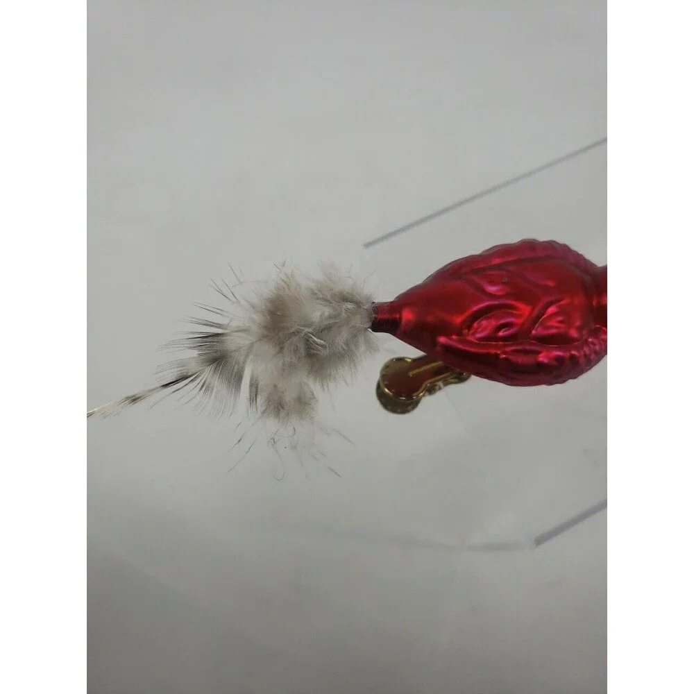Vintage Blown Glass Red Bird Feather Tail Spring Clip Legs Classic Rare Uncommon